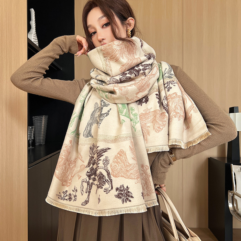 National Style Elegant Cashmere Scarf Double-sided Dual-use Jacquard Shawl