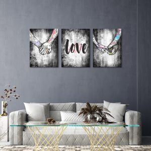 3pcs Canvas Hand In Hand And Love Theme Framed Poster, Creative Wall Art For Bedroom, Office, Living Room, Cafe, Bar, Wall Decor, Home And Dormitory Decoration