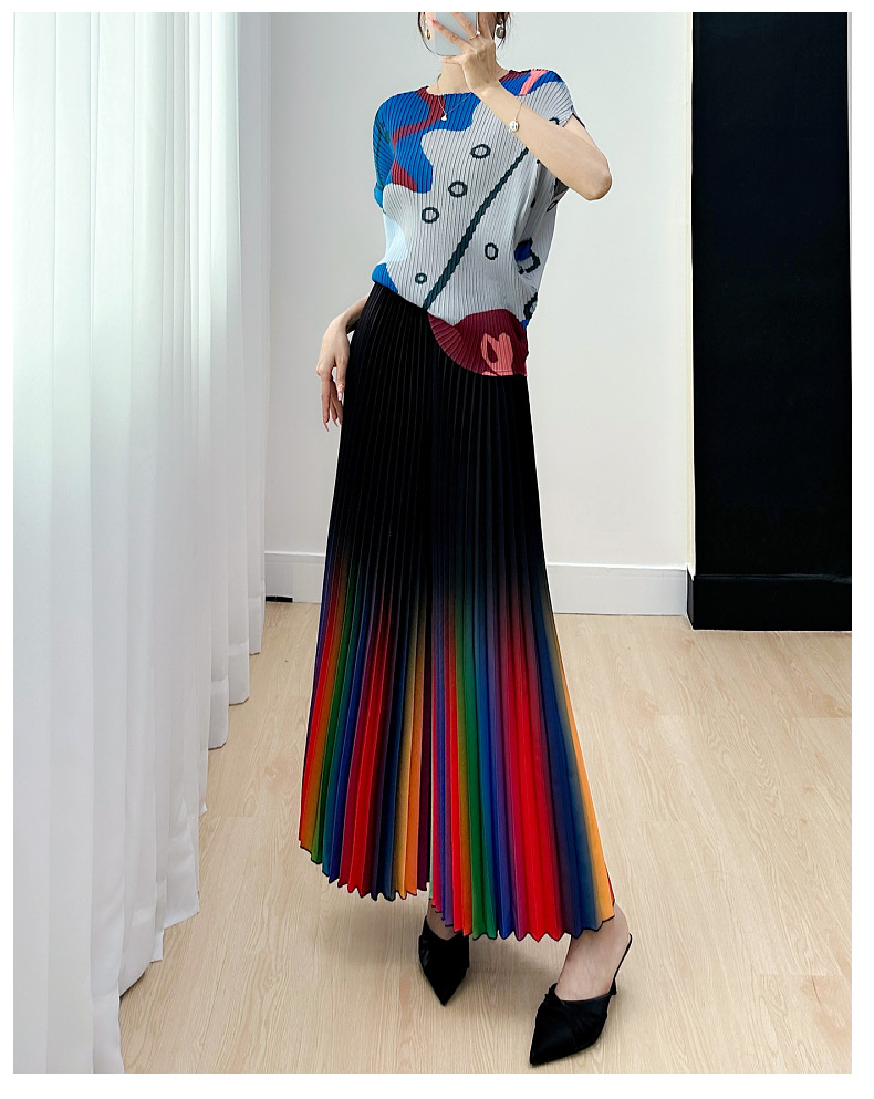 Niche Gradient Pleated Loose All-matching Slimming Wide Leg Pants Skirt