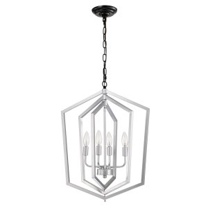 4-Light Farmhouse Chandeliers, Matte Black And Sliver Matte Black Vintage Cage Light Fixture ,Adjustable Height Chandeliers For Dining Room, Bedroom, Living Room, Confere E12 Bulbs Not Included
