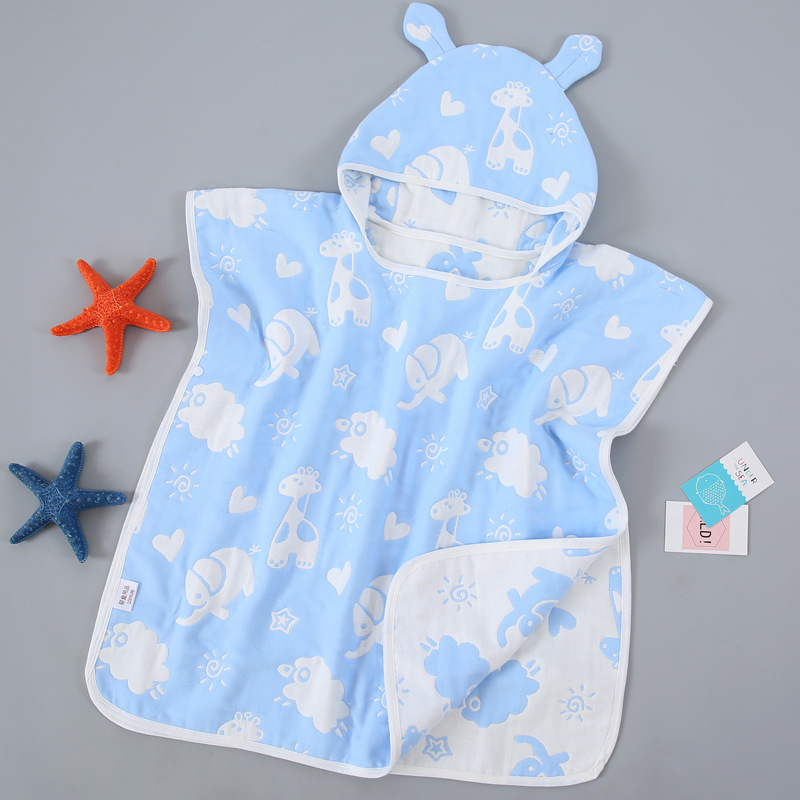 Children's Bath Towel Cape With Cap Pure Cotton Gauze
