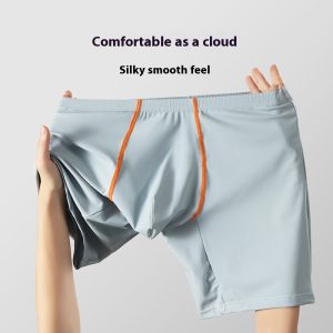 Lengthened Underwear Ice Silk Sexy Men's Boxers Mid-waist U Convex Sexy Quick-drying
