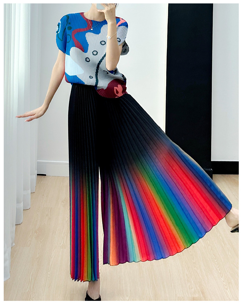 Niche Gradient Pleated Loose All-matching Slimming Wide Leg Pants Skirt