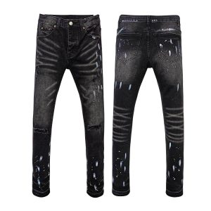 American High Street Ripped Stretch Paint Splash Straight Jeans Men