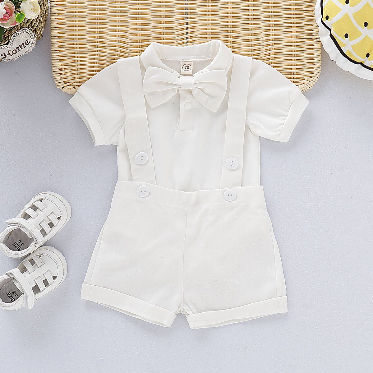 Baby Romper Bow Tie Overall Dress Set