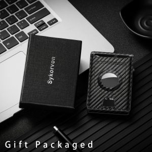 Men's Carbon Fiber RFID Blocking Bi-Fold Wallet With Pop-Up Aluminum Card Slot And AirTag Slot - Minimalist Black Credit Card Holder