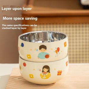 Household Children's Cartoon Printed Stainless Steel Rice Bowl