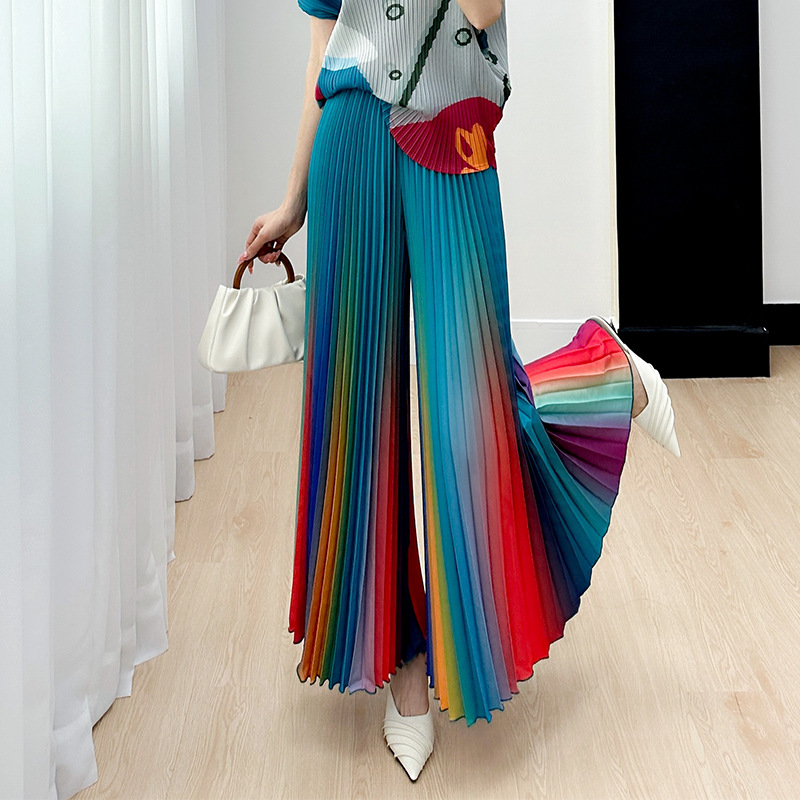 Niche Gradient Pleated Loose All-matching Slimming Wide Leg Pants Skirt