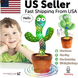 Dancing Cactus Plush Toy Doll Electronic Recording Shake With Song Funny Gift US