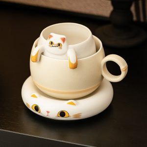 Lying Yellow Cat Tea Cup Tea Lady Cup