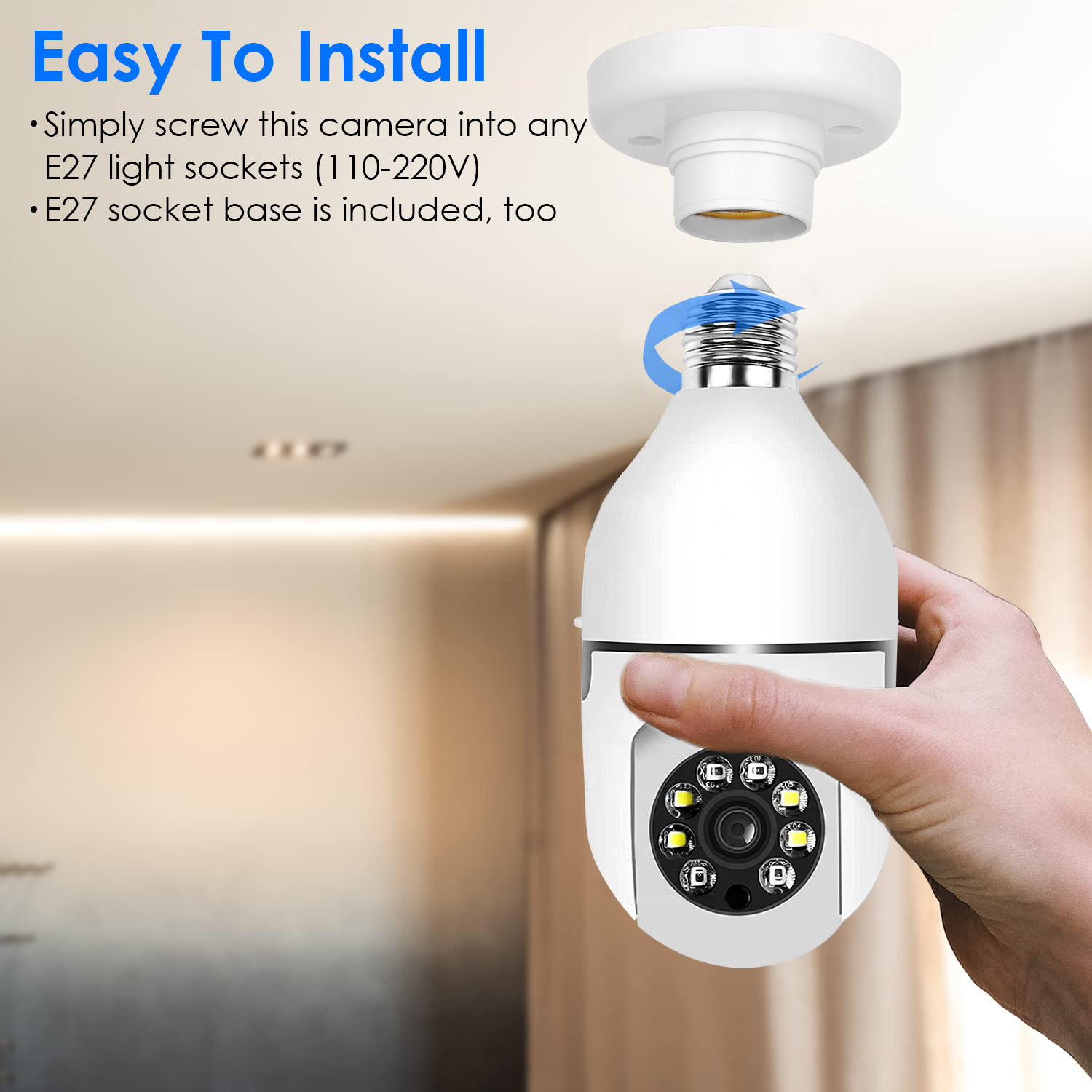 1Pc E27 WiFi Bulb Camera 1080P FHD WiFi IP Pan Tilt Security Surveillance Camera With Two-Way Audio Night Vision Motion Detection Function APP Control
