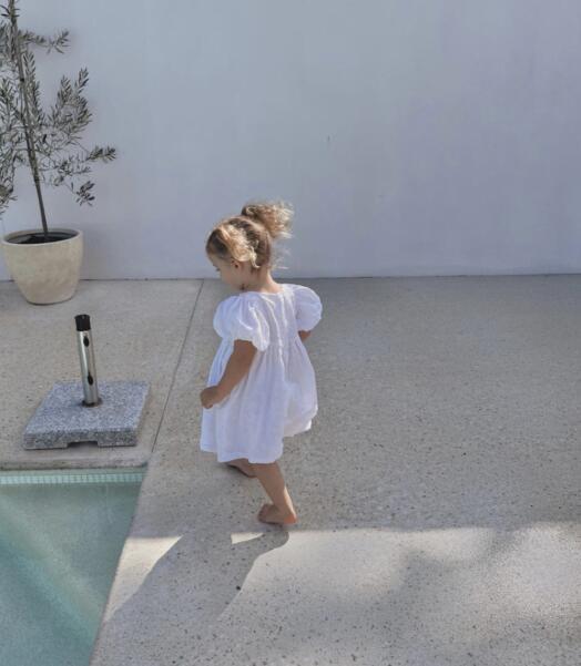 Cotton And Linen Girl Puff Sleeve Dress