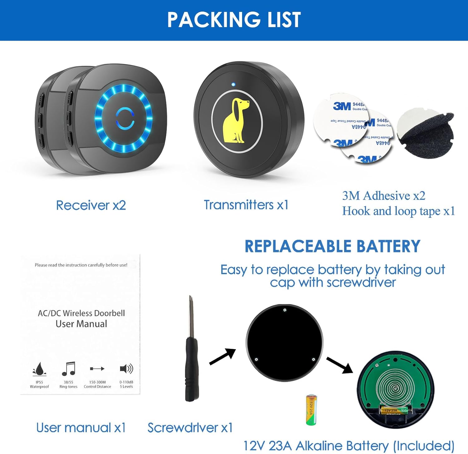 Dog Door Bell, Dog Bell For Training Doggie Door Bell For Dog Puppy Training Sliding Door,Go Outside Doorbell And Waterproof Touch Button