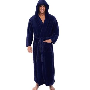 Warm Men's Plus Size Thick Hooded Long Sleeve Nightgown