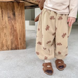Boys And Girls Bear Full Print Thermal Workout Pants