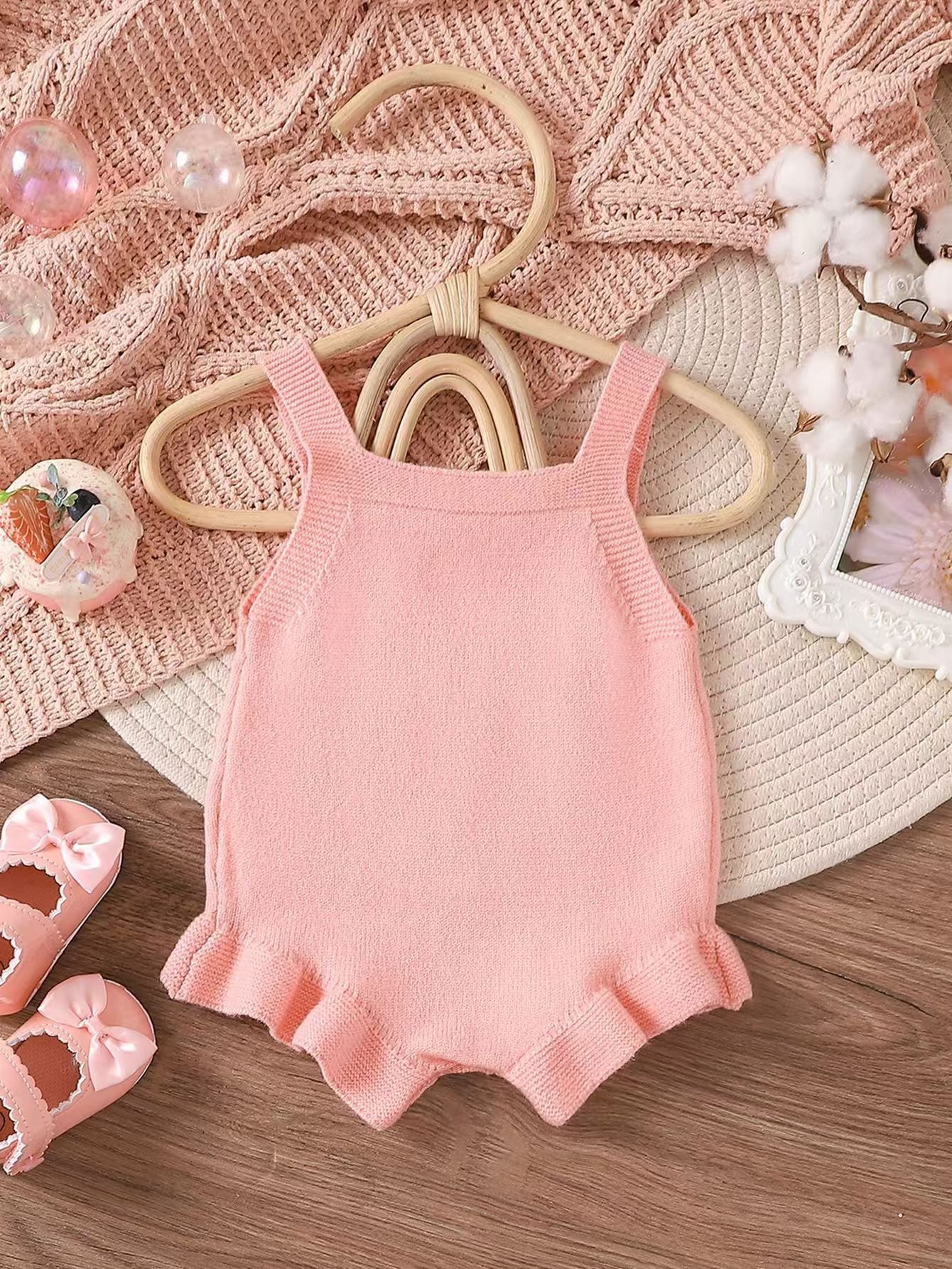 Embroidered Slip Top Sweater Ruffled Romper