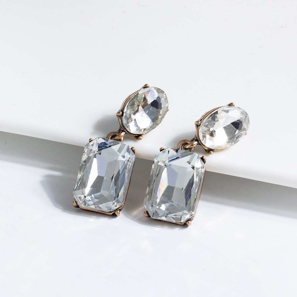 Retro Simple Geometric Square Crystal Stud Earrings