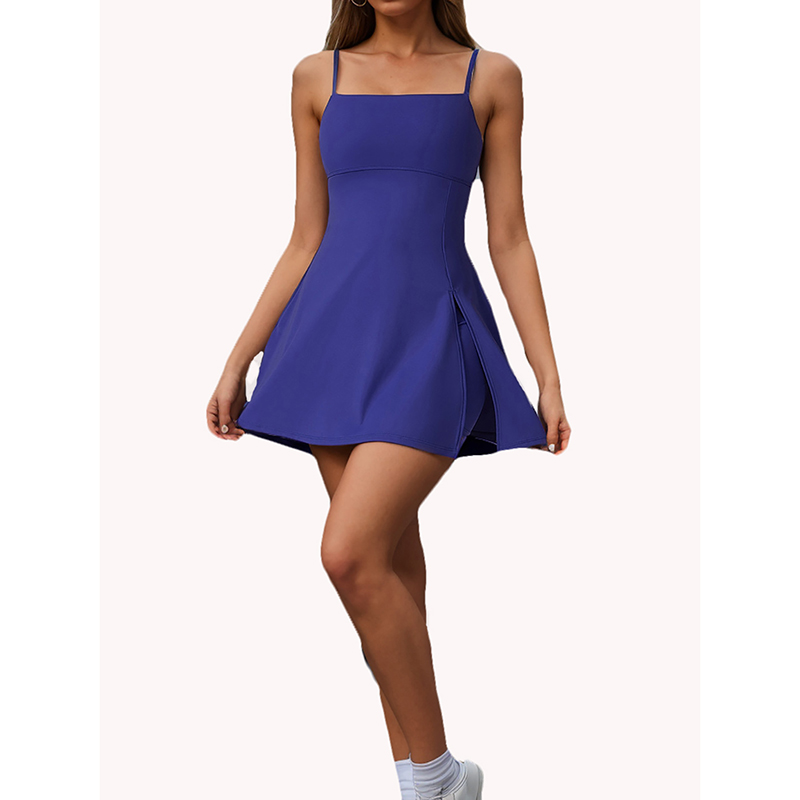 Womens Spaghetti Strap Tennis Dress With Shorts Workout Side Slit Active Golf Dresses