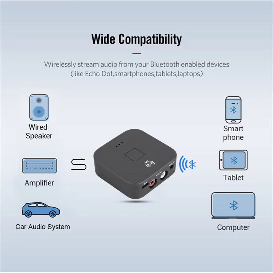 AUX Cinch Buchse Hifi Wireless Audio Adapter NFC Bluetooth 5.0 Empfanger 3.5mm