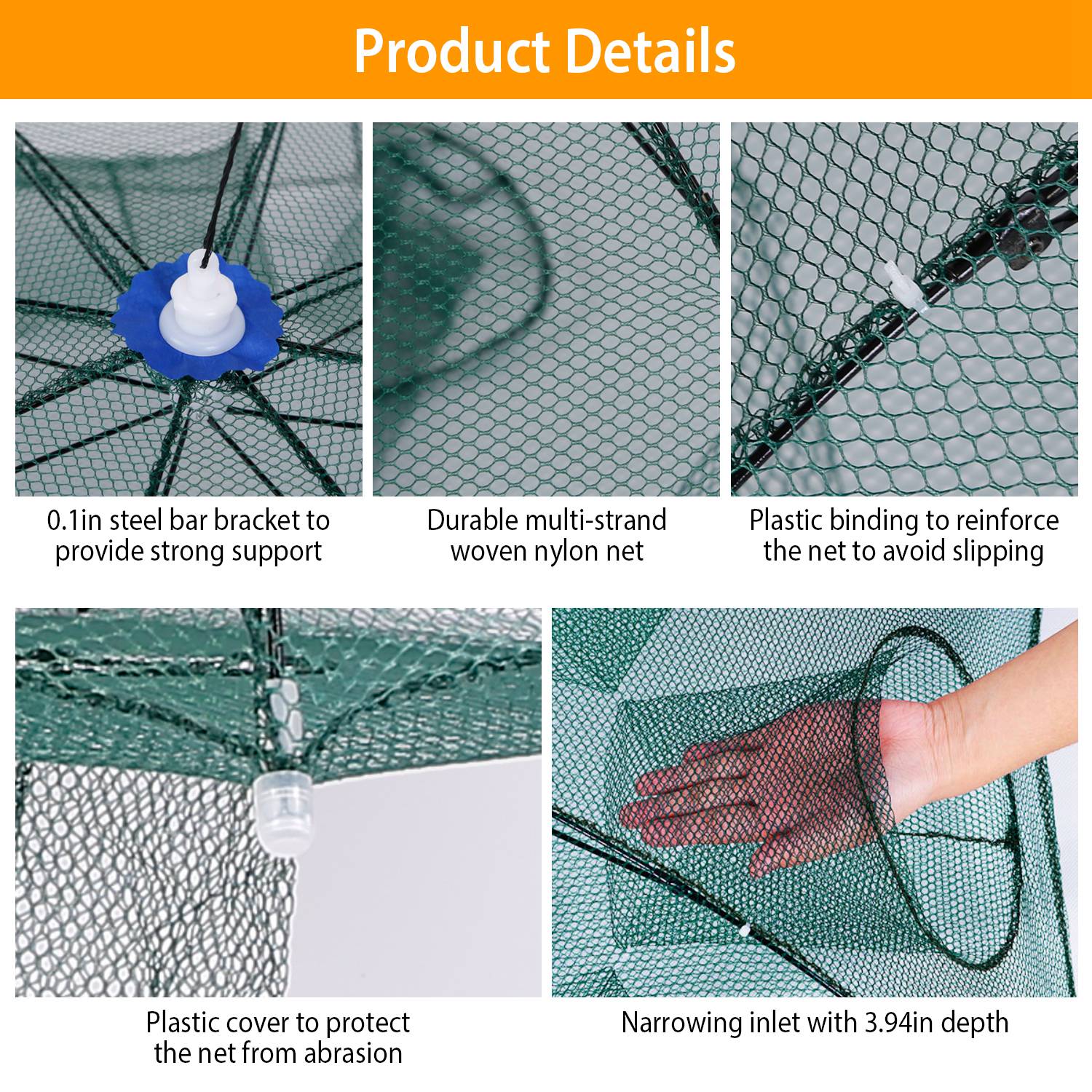 Foldable Fishing Bait Net Trap Crab Net Shrimp Minnow Crawdad Fish Cast Dip Cage Mesh Automatic Contraction