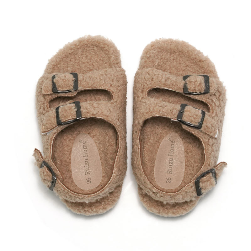 Fleece-lined Children Cork Sandals Woolen Slipper