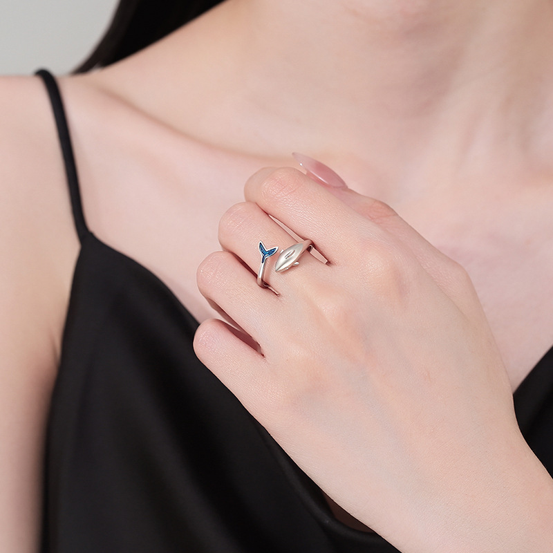 Blue Epoxy Fishtail Ring Women's Fantasy Mori Sweet Temperament Ocean