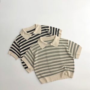 Children's Hollow Sweater Western Style Striped Short-sleeved T-shirt