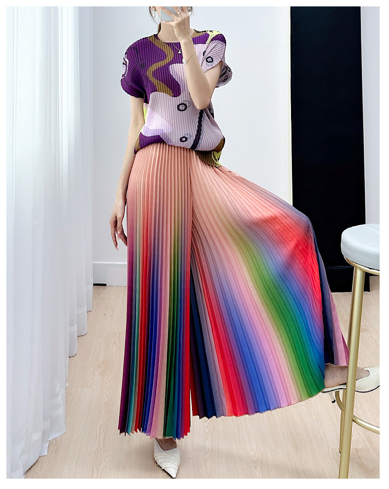 Niche Gradient Pleated Loose All-matching Slimming Wide Leg Pants Skirt
