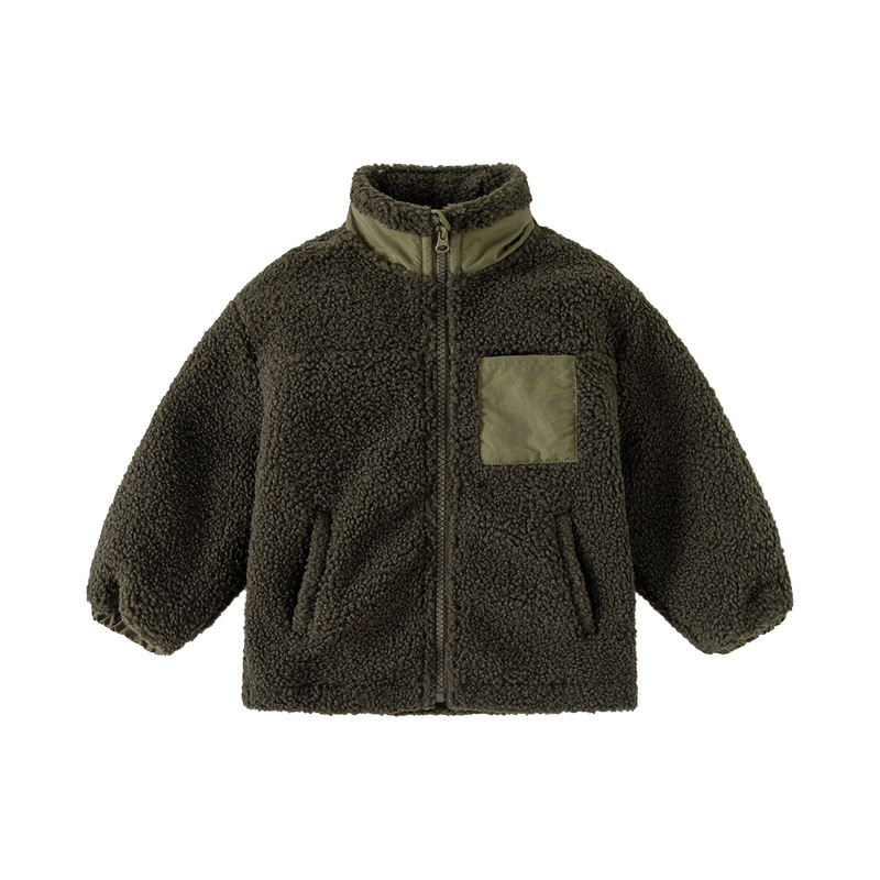 Boys' Thickening Coat Fleece Stand Collar Stitching