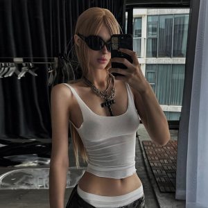 Casual Street Style Hot Girl Solid Color Characteristic U-neck Versatile Top For Women