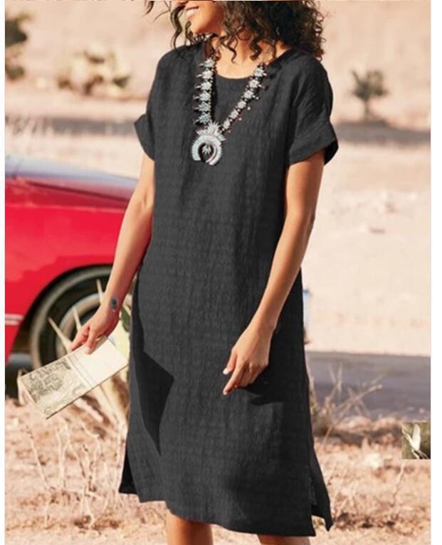 Round Neck Short Sleeve Split Fold Split Dress