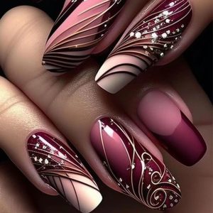 Line Pattern Fake Nails Wear Nail Removable Nail Sticker Patch