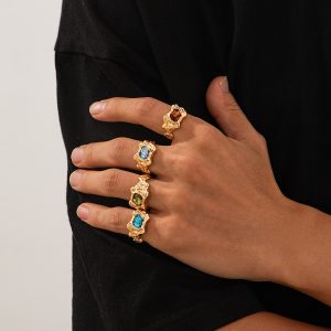 European And American Fashion Cool Pleated Lava Metal Gemstone Ring For Men