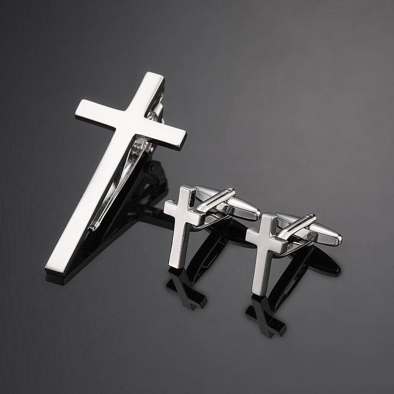 Gold Silver Black Cross Square Brushed Tie Clip