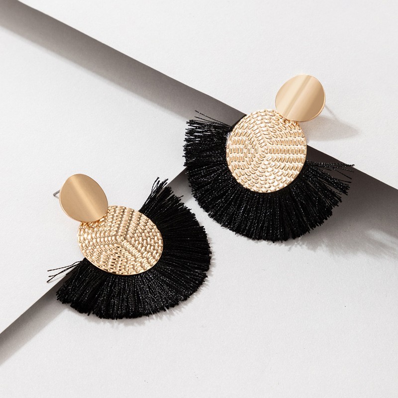 European And American Bohemian Style Earrings Fan-shaped Tassel Earrings