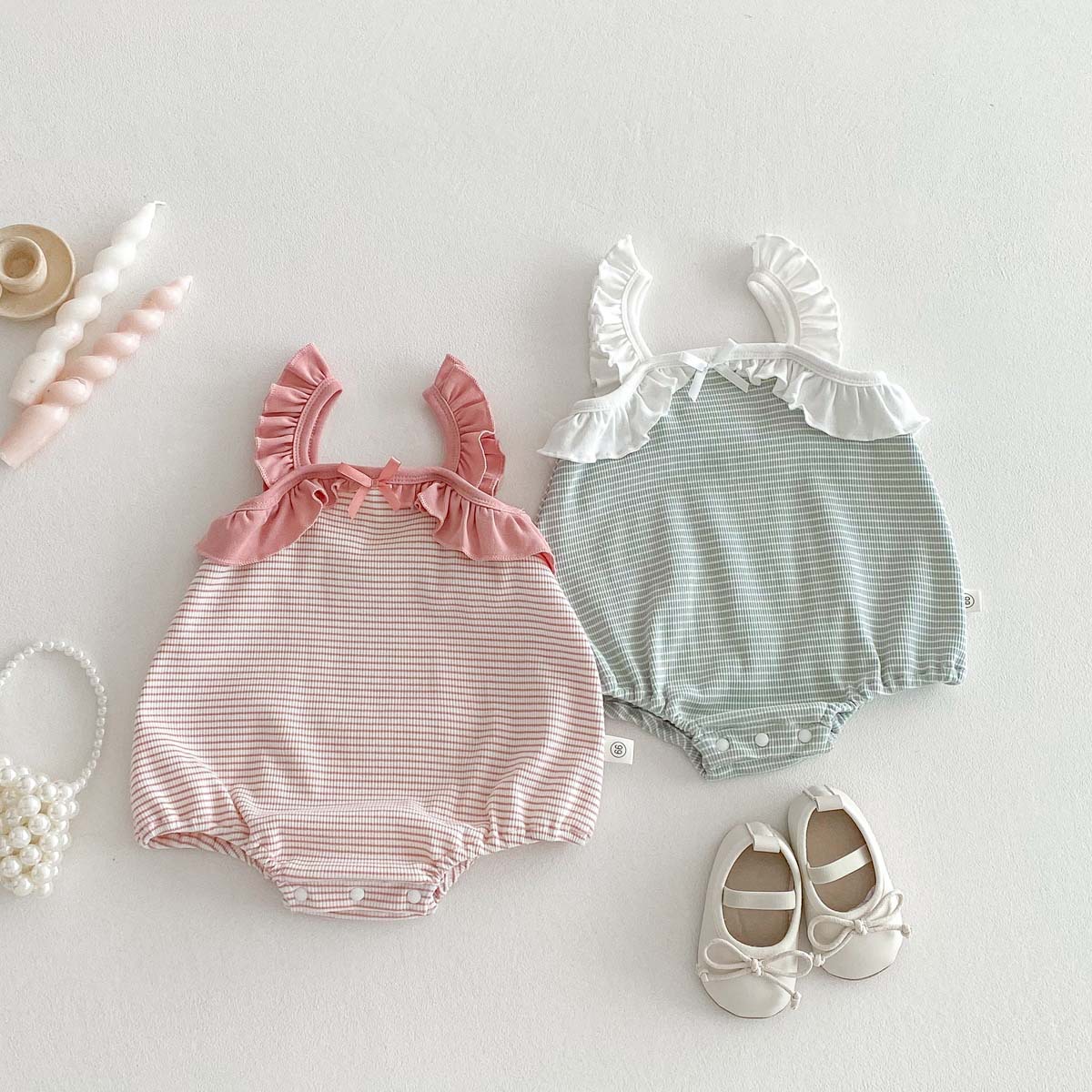 Girls Summer Jumpsuit Ruffle Sleeveless Stripes