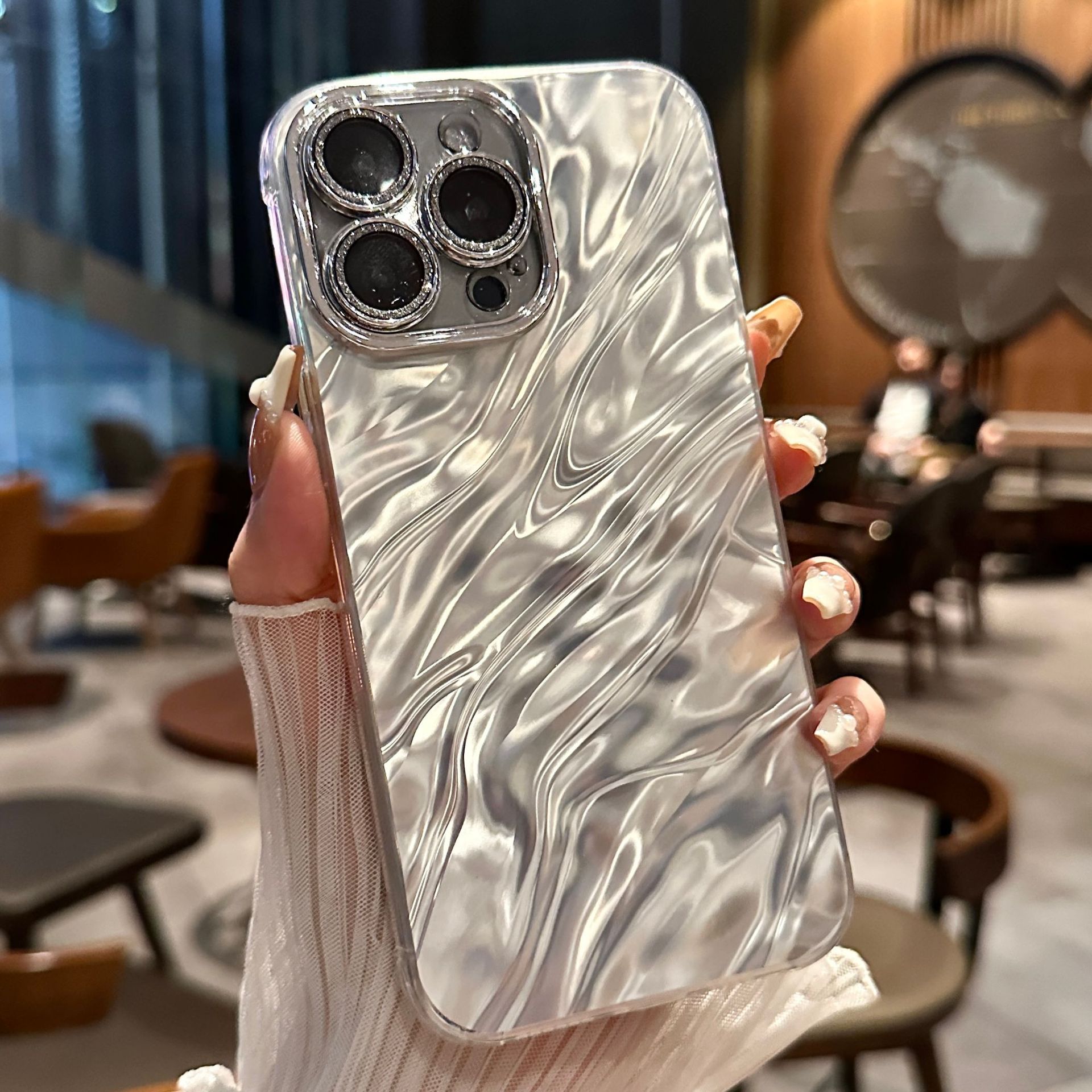 Water Ripple IMD Solid Color Phone Case Glitter Fine Hole High-grade Ins Hot