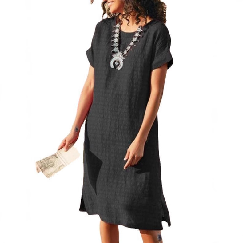 Round Neck Short Sleeve Split Fold Split Dress