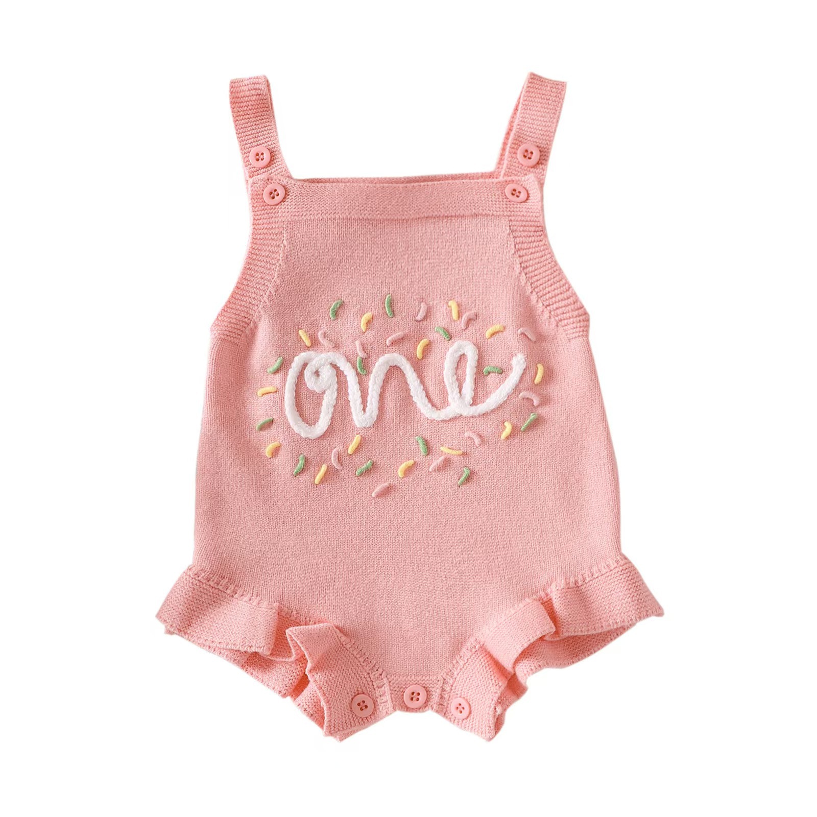 Embroidered Slip Top Sweater Ruffled Romper