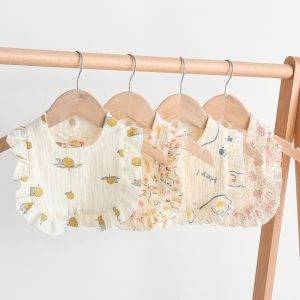 Baby Bib Ruffled Cotton Printed Gauze Lace Bib