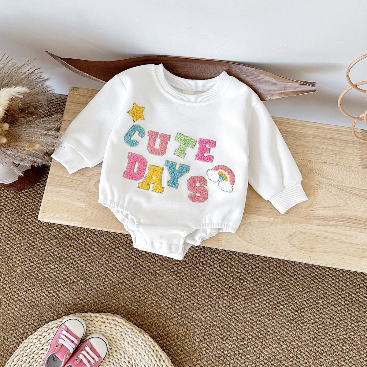Newborn Long-sleeved Thickened Cartoon Color Alphabet Embroidery Romper Jumpsuit