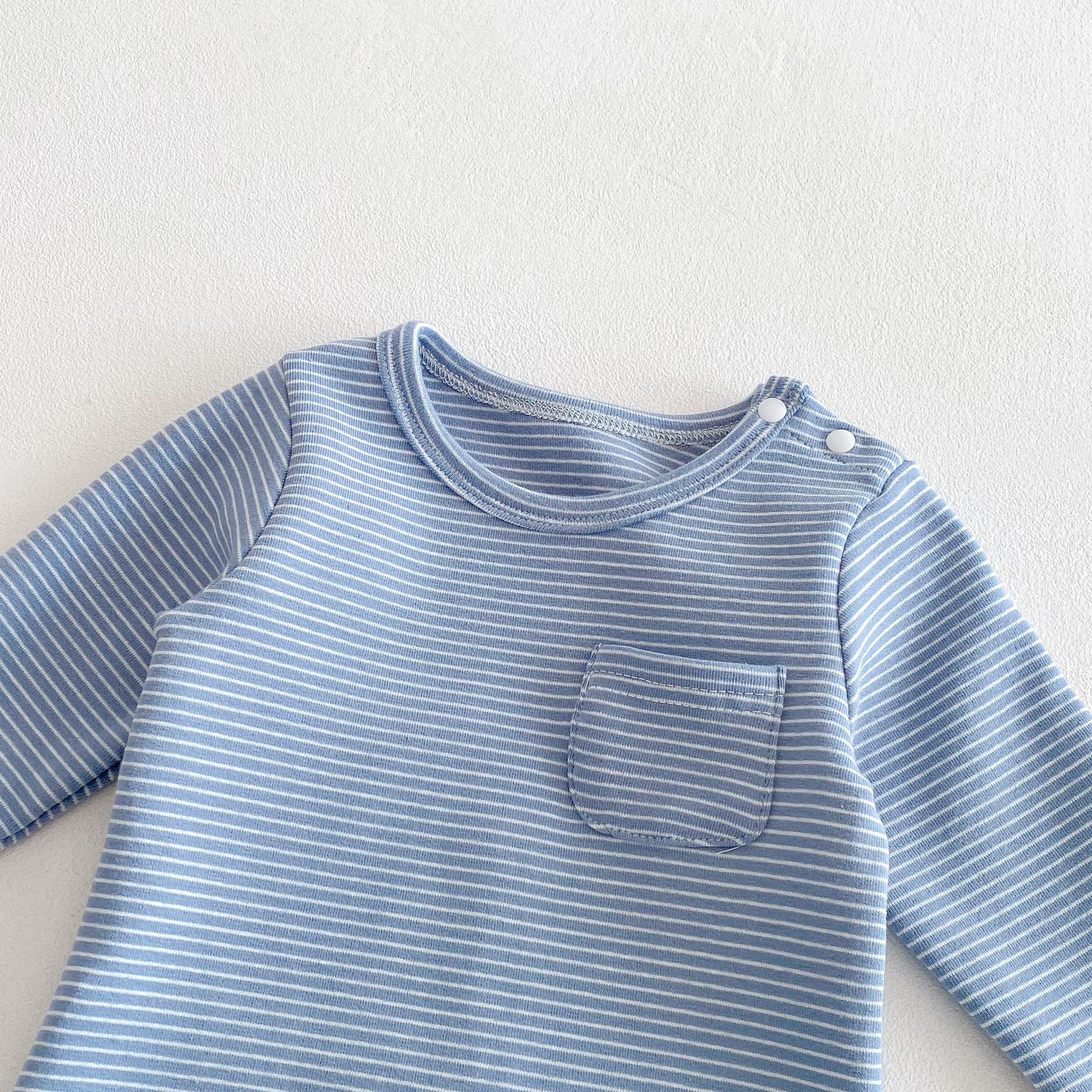 Striped Triangle Rompers Male And Female Baby Long Sleeve Jumpsuit