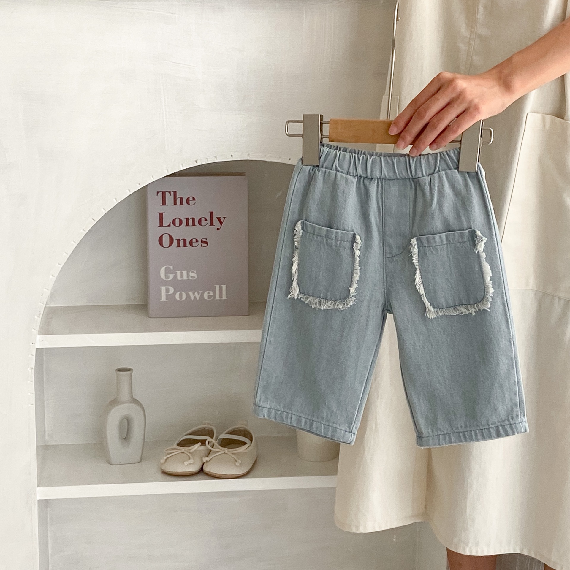 Children's Burrs Pocket Cotton Denim Cropped Pants
