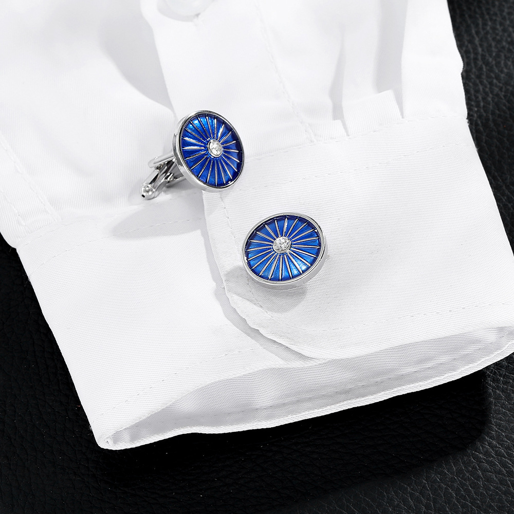 Round Line Blue Dripping Cufflinks Men's French Shirt Accessories