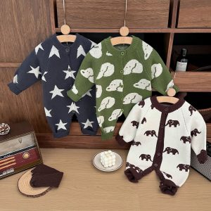 Baby Casual Cartoon Embroidered Knitted Jumpsuit