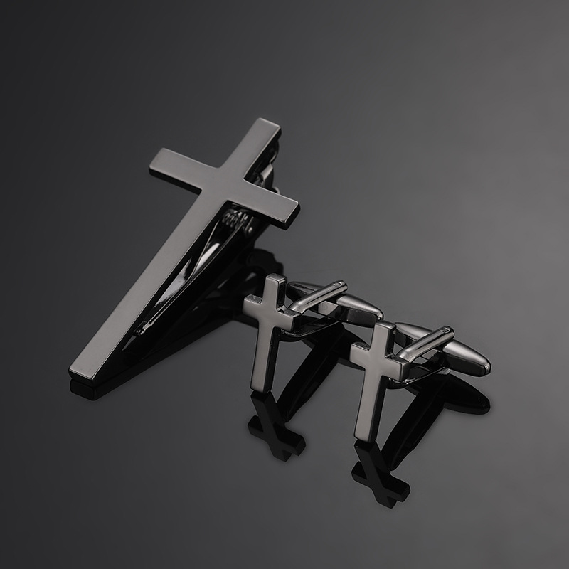 Gold Silver Black Cross Square Brushed Tie Clip