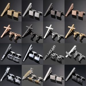 Gold Silver Black Cross Square Brushed Tie Clip