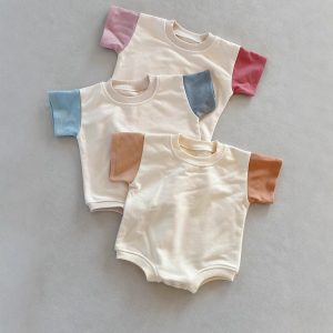 Baby Contrast Color Short Sleeve Onesie Triangle Rompers