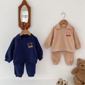 Baby Bear Lapel Sweater Two-piece Set