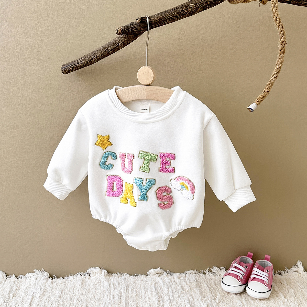 Newborn Long-sleeved Thickened Cartoon Color Alphabet Embroidery Romper Jumpsuit